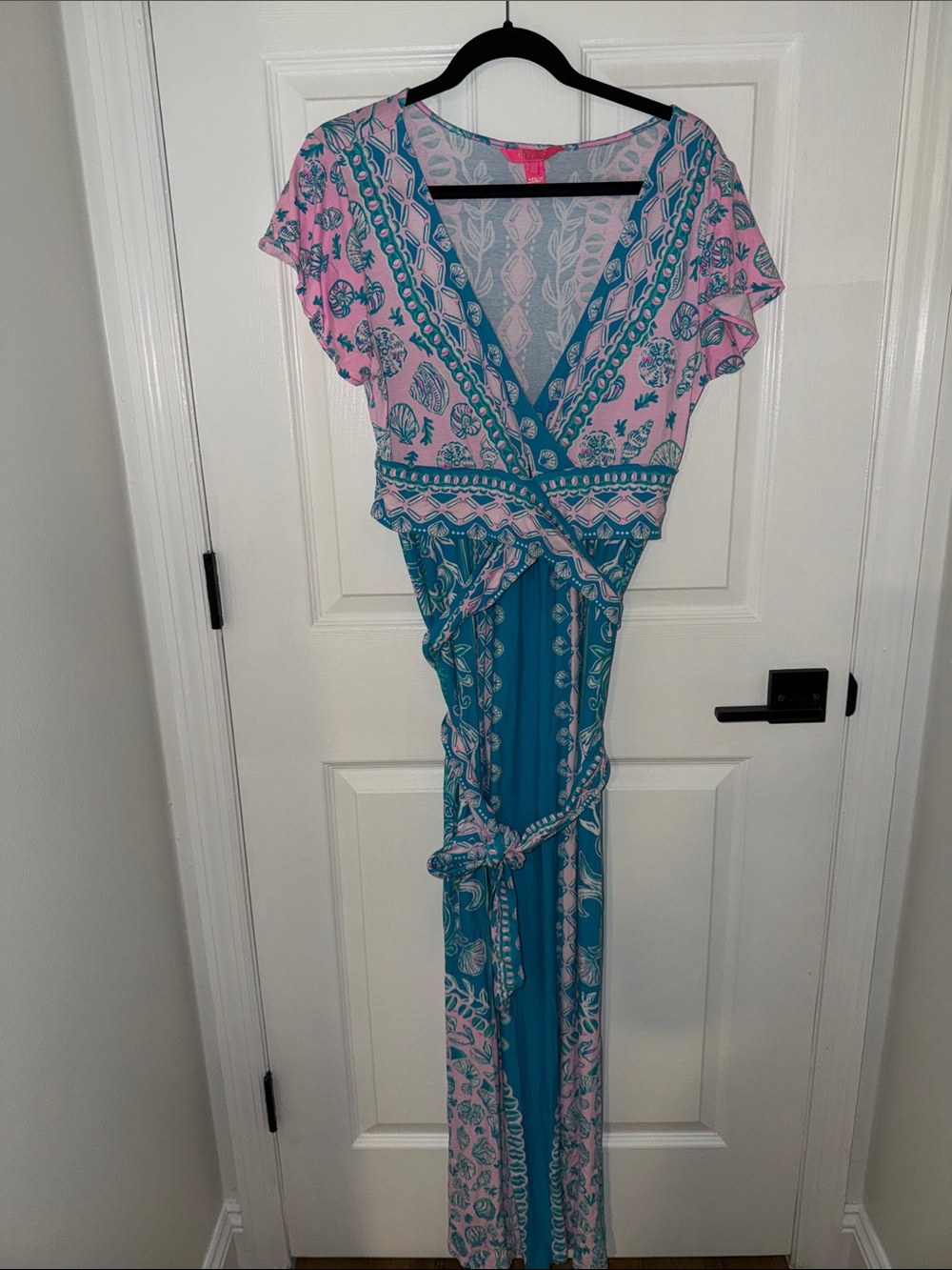 Lilly Pulitzer Pink & Teal Printed Wrap Maxi Dress